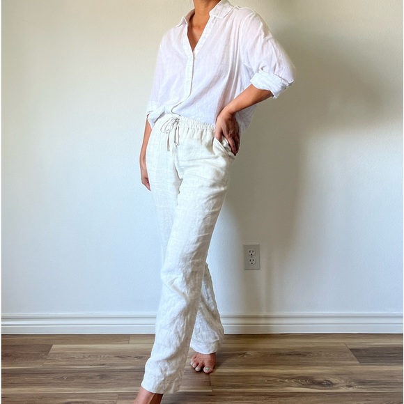 Talbots Pants - 100% Linen Relaxes Beige Talbots Drawstring Pants